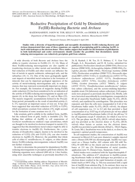 Reductive Precipitation of Gold by Dissimilatory Fe(III)-Reducing Bacteria and Archaea