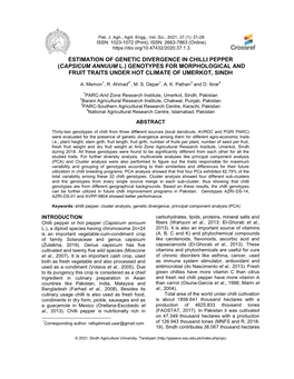 Capsicum Annuum L.) Genotypes for Morphological and Fruit Traits Under Hot Climate of Umerkot, Sindh