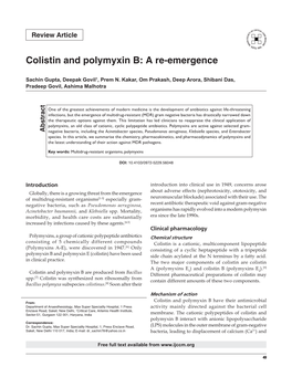 Colistin and Polymyxin B: a Re-Emergence