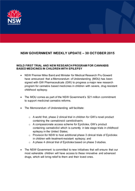 Nsw Government Weekly Update – 30 October 2015