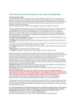 TIAFT Reference Blood Level List of Therapeutic and Toxic Substances 