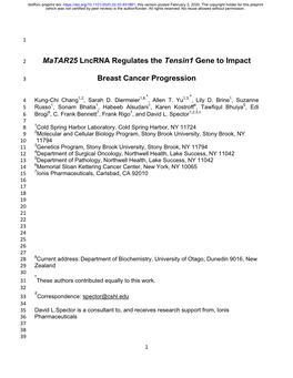 Matar25 Lncrna Regulates the Tensin1 Gene to Impact