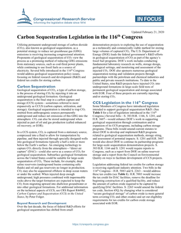 Carbon Sequestration Legislation in the 116Th Congress