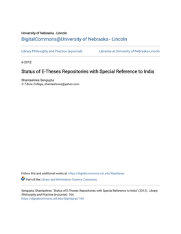 Status of E-Theses Repositories with Special Reference to India