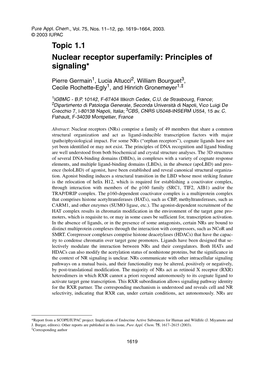 Topic 1.1 Nuclear Receptor Superfamily: Principles of Signaling*