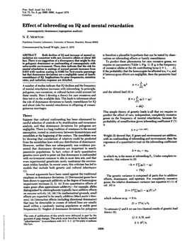 Effect of Inbreeding on IQ and Mental Retardation (Consanguinity/Dominance/Segregation Analysis) N