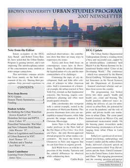 Brown University Urban Studies Program 2007 Newsletter