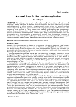 Review Article a Protocell Design for Bioaccumulation Applications