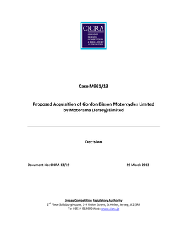 Case M961/13 Proposed Acquisition of Gordon Bisson Motorcycles Limited by Motorama (Jersey) Limited Decision