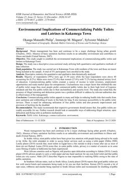 Environmental Implications of Commercializing Public Toilets and Latrines in Kakamega Town