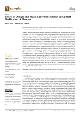 Effects of Oxygen and Steam Equivalence Ratios on Updraft Gasiﬁcation of Biomass