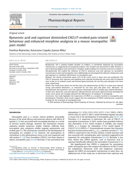 Kynurenic Acid and Zaprinast Diminished CXCL17-Evoked Pain-Related