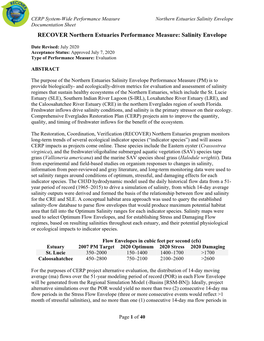 RECOVER Northern Estuaries Performance Measure Salinity