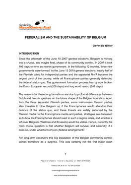 Federalism and the Sustainability of Belgium