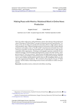 Making Peace with Metrics: Relational Work in Online News Production