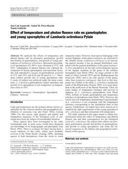 Effect of Temperature and Photon Fluence Rate on Gametophytes and Young Sporophytes of Laminaria Ochroleuca Pylaie