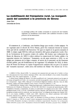 La Mobilització Del Franquisme Rural. La Reorganit- Zació Del Sometent a La Provincia De Girona Josep Clara Universitat De Girona