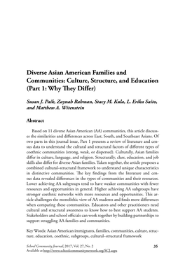 Diverse Asian American Families and Communities: Culture, Structure, and Education (Part 1: Why They Differ)
