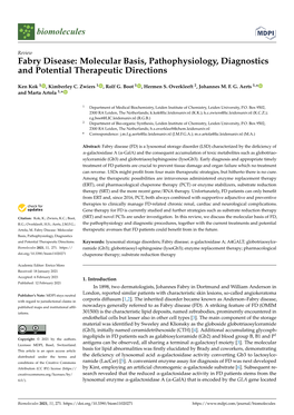 Fabry Disease: Molecular Basis, Pathophysiology, Diagnostics and Potential Therapeutic Directions