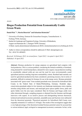 Biogas Production Potential from Economically Usable Green Waste