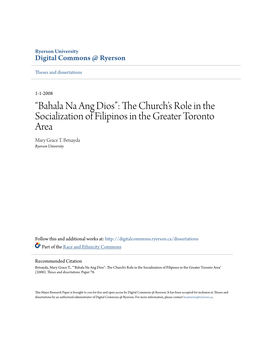 The Church's Role in the Socialization of Filipinos in the Greater Toronto