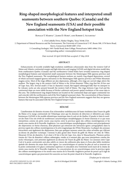 Ring-Shaped Morphological Features and Interpreted Small Seamounts Between Southern Quebec (Canada) and the New England Seamoun