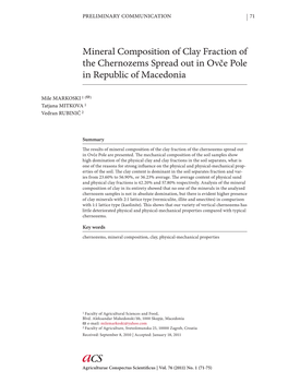 Mineral Composition of Clay Fraction of the Chernozems Spread out in Ovče Pole in Republic of Macedonia