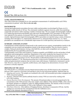 DRG VMA (Vanillylmandelic Acid) (EIA-1620) Revised 7 Dec. 2010 Rm