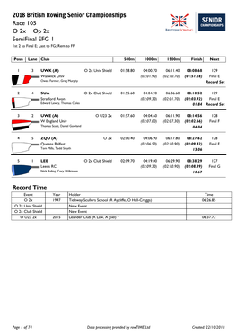 2018 British Rowing Senior Championships Race 105 O 2X Op 2X Semifinal EFG 1 1St 2 to Final E; Last to FG; Rem to FF