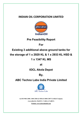 Pre Feasibility Report Indian Oil Corporation Limited, Akola, Maharashtra