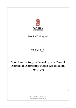 CAAMA 01 Sound Recordings Collected by the Central Australian