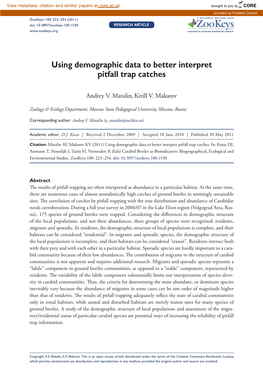 Using Demographic Data to Better Interpret Pitfall Trap Catches 223 Doi: 10.3897/Zookeys.100.1530 Research Article