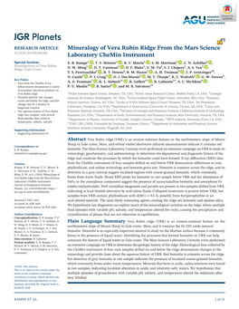 Mineralogy of Vera Rubin Ridge from the Mars Science 10.1029/2019JE006306 Laboratory Chemin Instrument Special Section: E