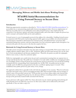 M 3 AAWG Initial Recommendations for Using Forward Secrecy to Secure Data