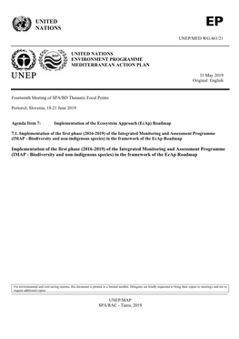 Of the Integrated Monitoring and Assessment Programme (IMAP - Biodiversity and Non-Indigenous Species) in the Framework of the Ecap Roadmap