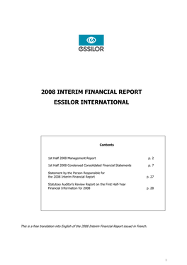 2008 Interim Financial Report Essilor International