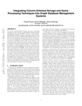 Integrating Column-Oriented Storage and Query Processing Techniques Into Graph Database Management Systems