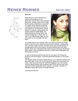 Renee Rosnes Artist Bio