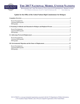 Update for the Office of the United Nations High Commissioner for Refugees