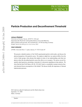 Particle Production and Deconfinement Threshold