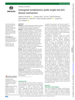 Untargeted Metabolomics Yields Insight Into ALS Disease Mechanisms