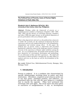 The Political Face of Poverty: Cases of Human Rights Violations in Pasil, Cebu City