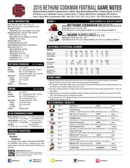 2015 BETHUNE-COOKMAN FOOTBALL GAME NOTES Bethune-Cookman Athletic Communications • 640 Dr