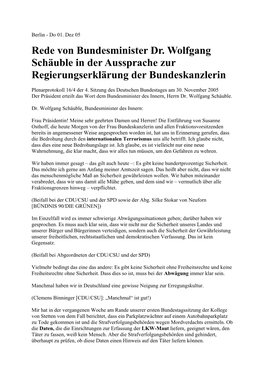 Rede Von Bundesminister Dr. Wolfgang Schäuble in Der Aussprache Zur Regierungserklärung Der Bundeskanzlerin