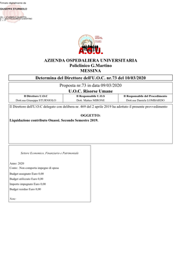 Determina Nr.73 Del 10/03/2020 - Allegato Nr.1 (ONAOSI Riferimenti Anagrafici) ONAOSI Riferimenti Anagrafici