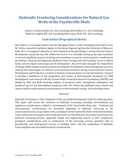 Hydraulic Fracturing Considerations for Natural Gas Wells of the Fayetteville Shale