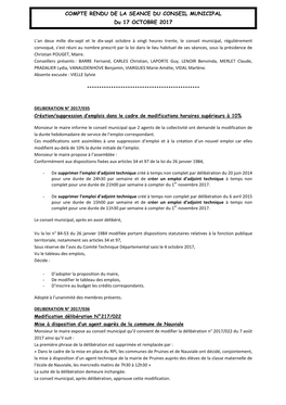 COMPTE RENDU DE LA SEANCE DU CONSEIL MUNICIPAL Du 17 OCTOBRE 2017