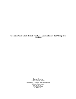 Fin De Rêve: Reactions in the British, French, and American Press to the 1900 Exposition Universelle