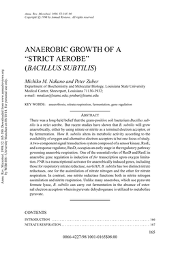 Anaerobic Growth of a “Strict Aerobe” (Bacillus Subtilis)