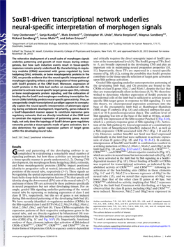 Soxb1-Driven Transcriptional Network Underlies Neural-Specific Interpretation of Morphogen Signals